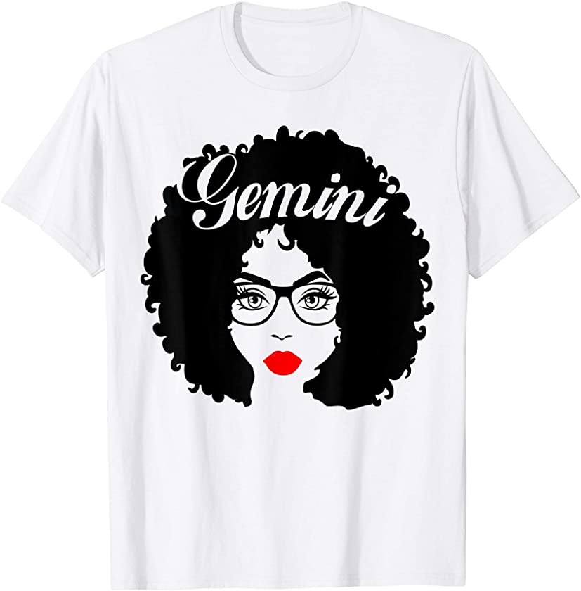 Black Queen Birthday Gifts Red Lips Afro Diva Gemini Zodiac T-Shirt