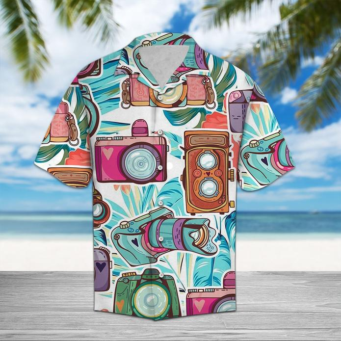 Photograph Blue Floral Tropical Polyester Hawaii Shirt Ha2373