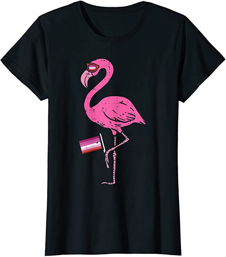 Womens Flamingo Animal Bird LGBT Lesbian Flag Gay Pride Ally Women T-Shirt