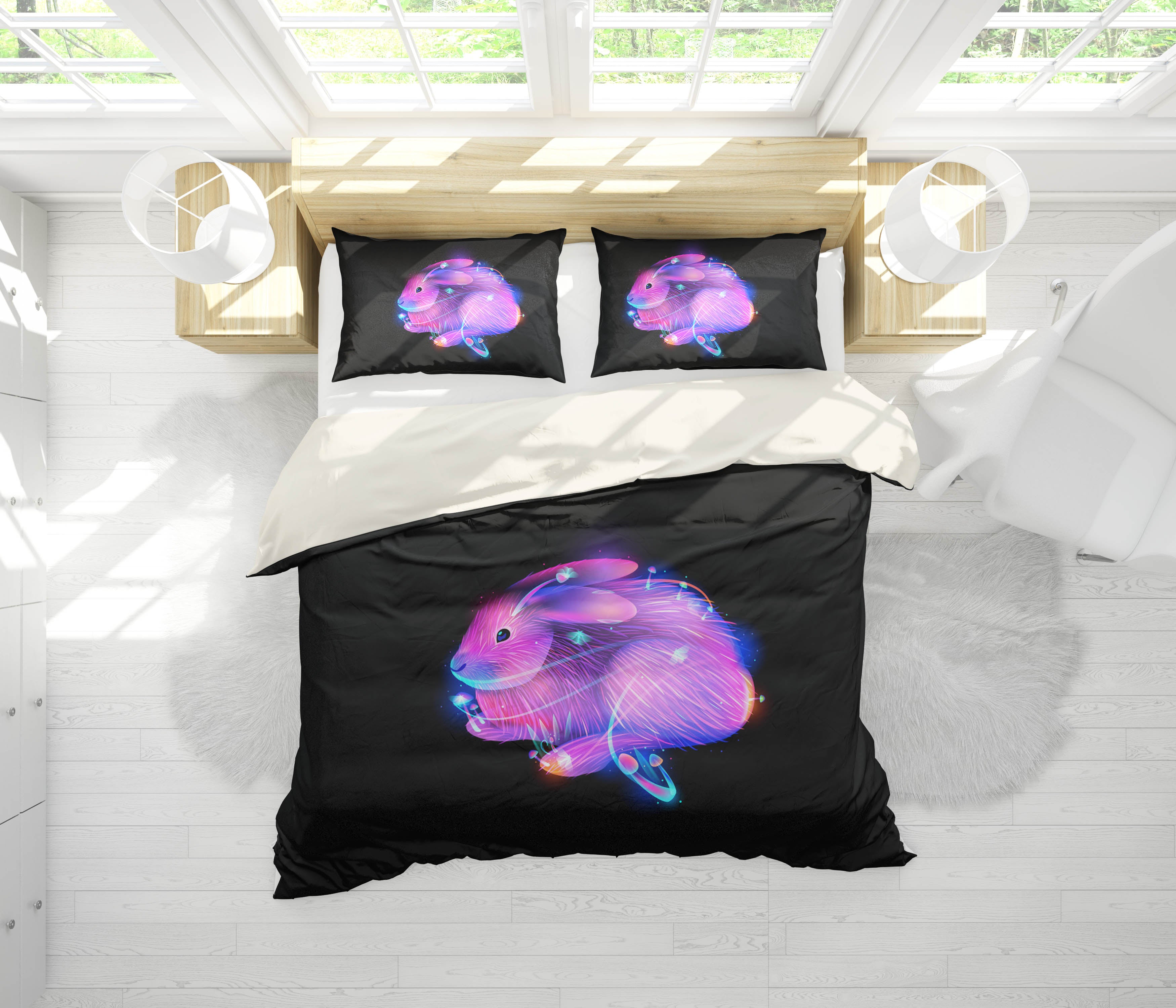 3D Purple Fluorescent Rabbit Quilt Cover Set Bedding Set Pillowcases 78