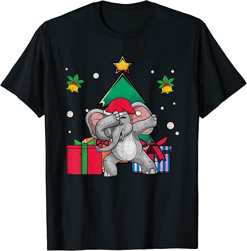 Merry Christmas Africa Animal Xmas Funny Dabbing Elephant T-Shirt