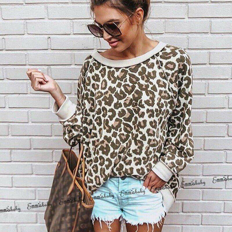 Casual Pullover Fashion Long Sleeve Loose Leopard Sweater