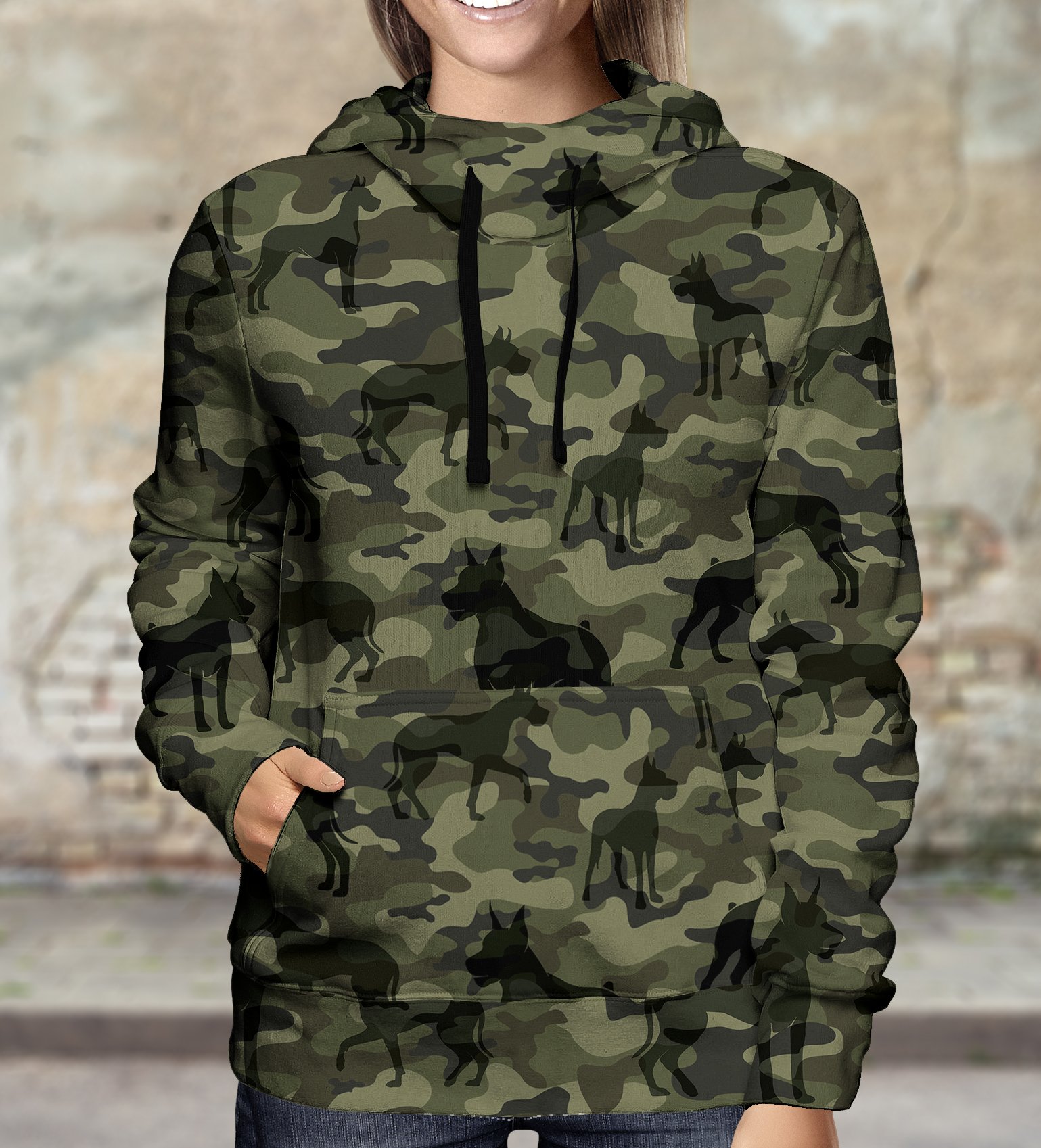 Street Style With Great Dane Camo Hoodie V1