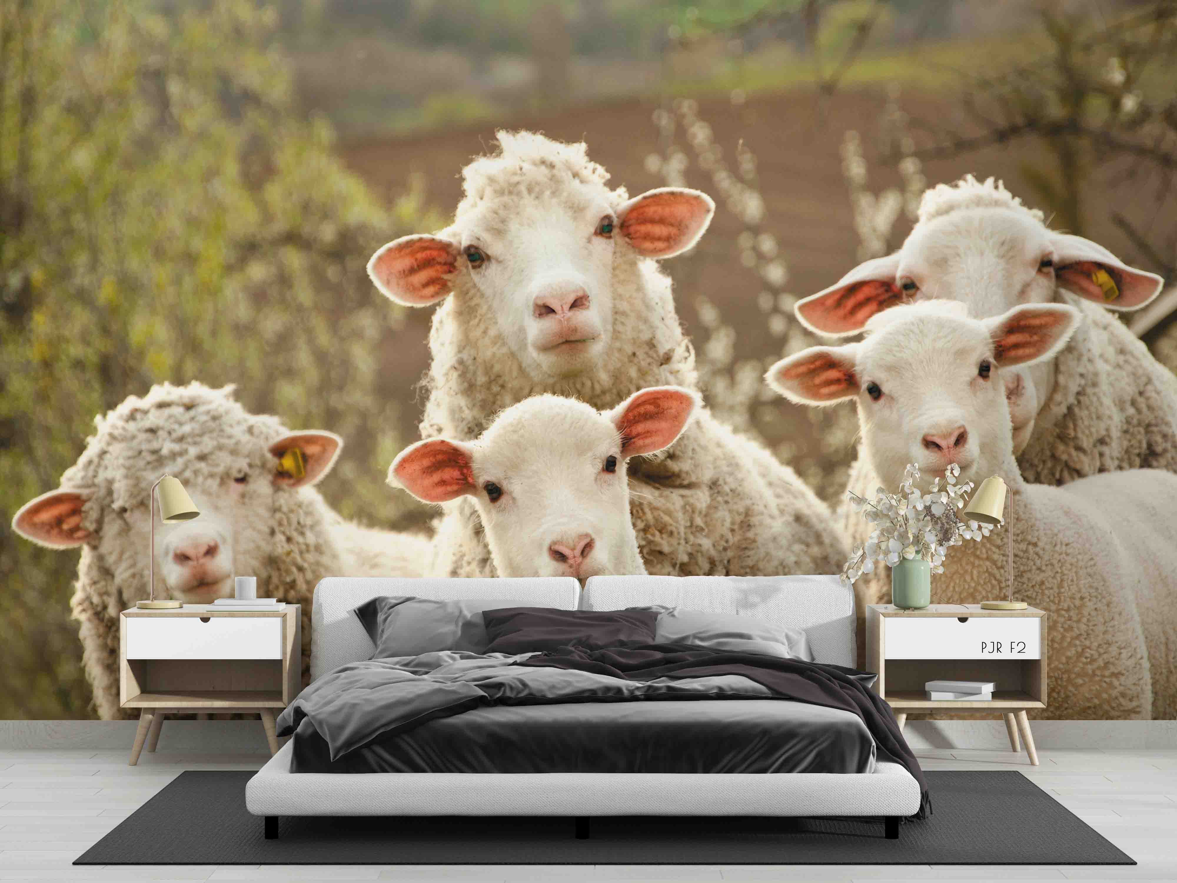 3D Lovely Sheep Animal Mural Wallpaper Wj 1342