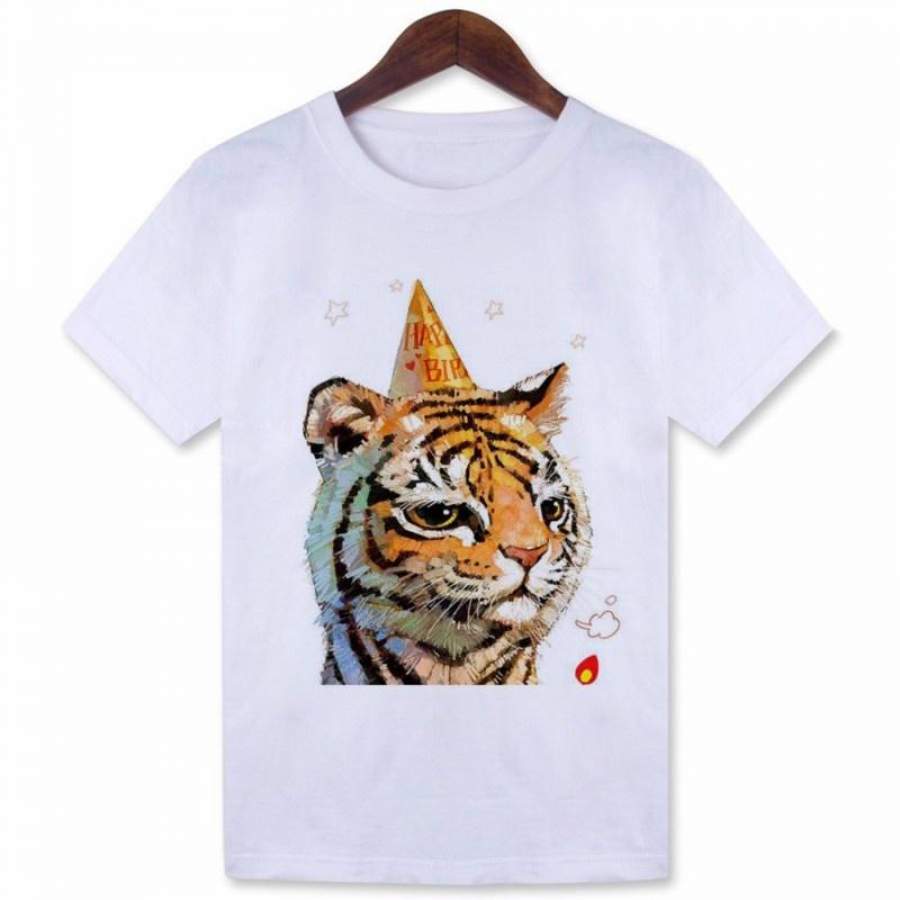 Tiger Printed White Summer Hot Sale Tee Shirt Slash Neck Harajuku Tees Soft Punk Tops