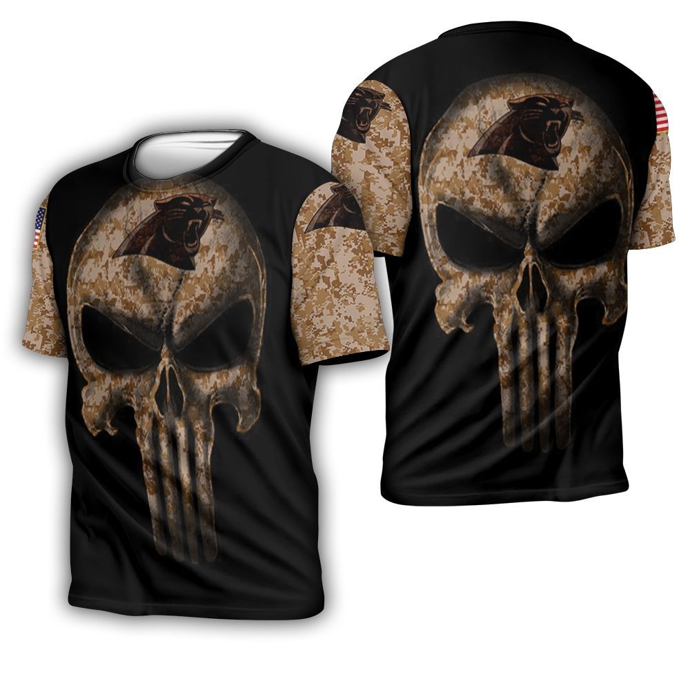 Camouflage Skull Carolina Panthers American Flag 3D T-Shirt