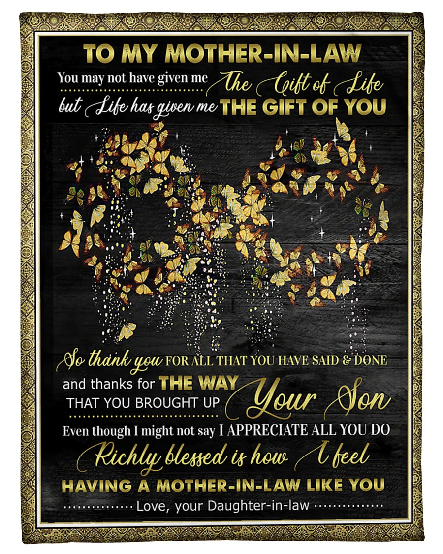 Yellow Butterfly To My Mother-In-Law – Fleece Blanket, So Thank You For All That You Have Said & Done Gift For Mother-In-Law From Daughter-In-Law Birthday Gift Home Decor Bedding Couch So