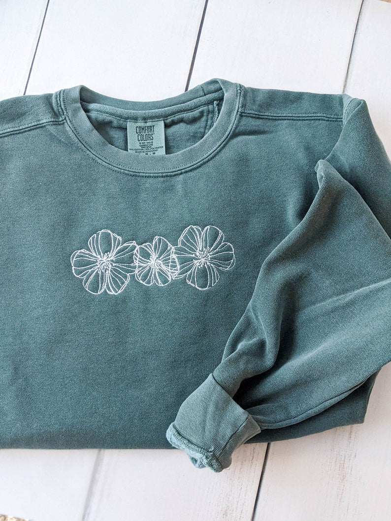 Floral Embroidered Sweatshirt 2D Crewneck Sweatshirt All Over Print Sweatshirt For Women Sweatshirt For Men Sws3212