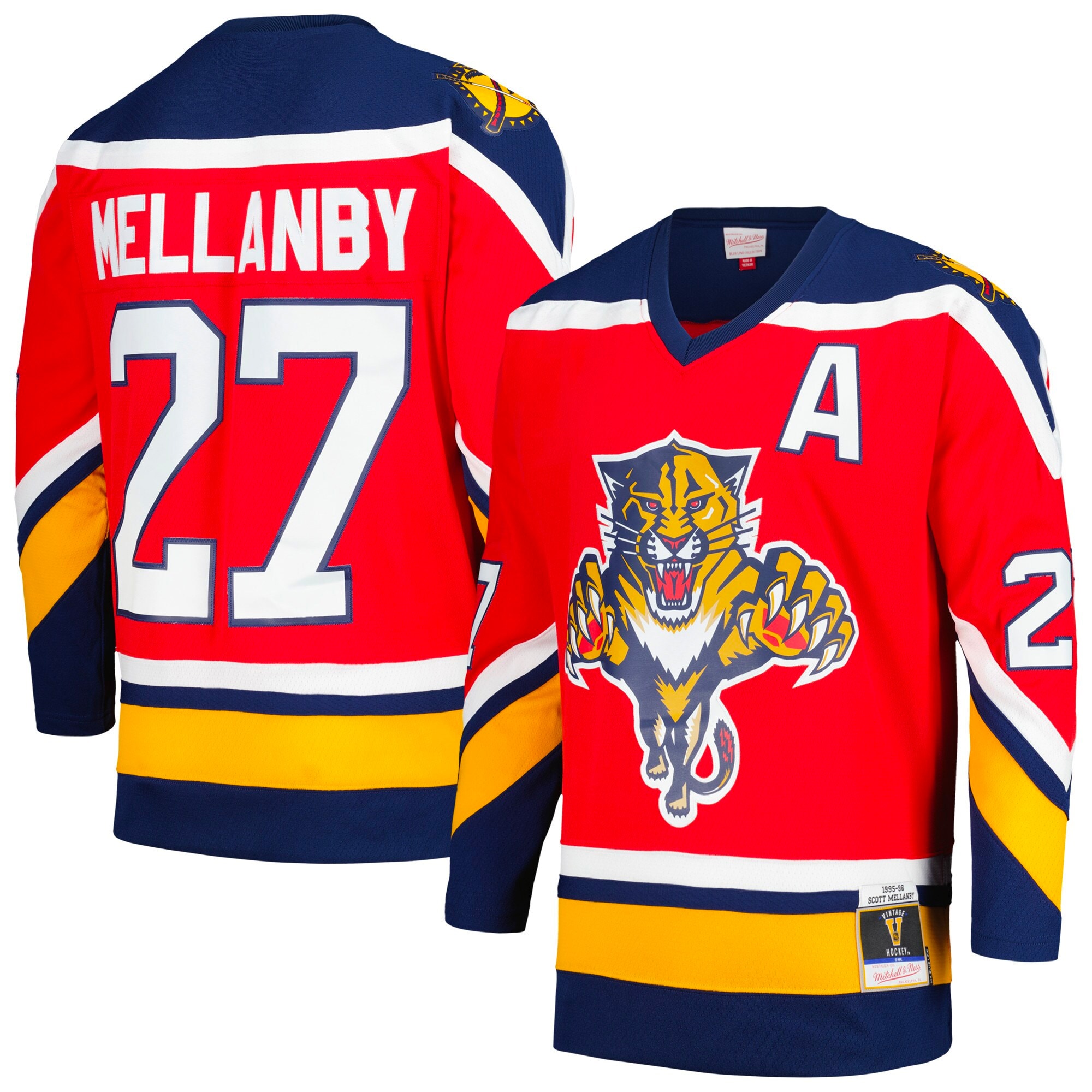 Men's Florida Panthers Scott Mellanby Mitchell & Ness Red Alternate Captain's Patch 1995/96 Blue Line Player Jersey