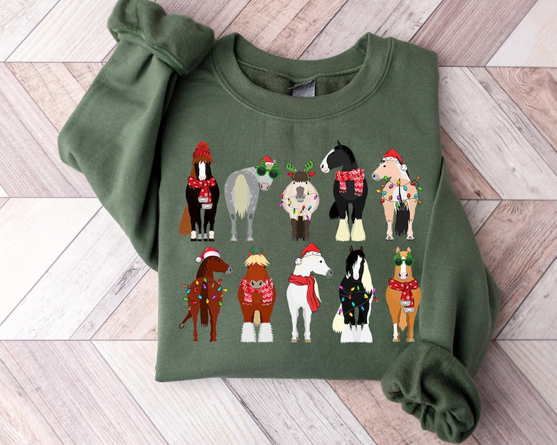 Horse Lover Animal Christmas Sweatshirt 2D Crewneck Sweatshirt All Over Print Sweatshirt For Women Sweatshirt For Men Sws5079