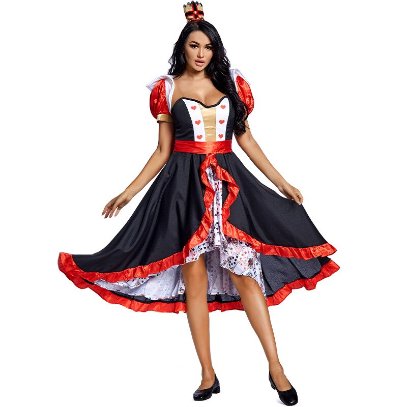 Alice Shawl Queen of Hearts Poker Card Queen Cosplay Costume Big Swing Dress Halloween Costumes alx