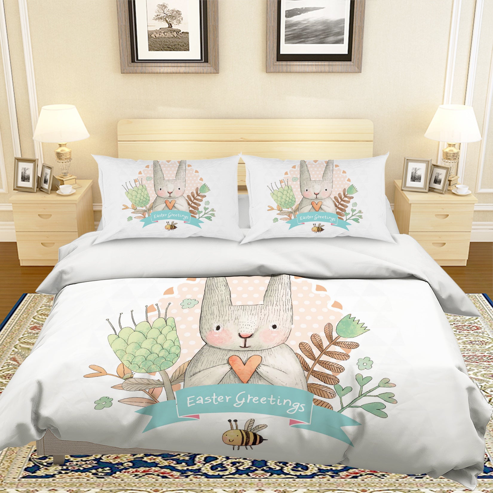 3D Cartoon Rabbit Flower Quilt Cover Set Bedding Set Pillowcases 36