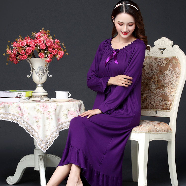 Winter Modal Nightdress for Women Long Sleeve Korean Princess Nightgown Home wear Sleepwear Vintage Nightwear Sleepdress Ladies alx