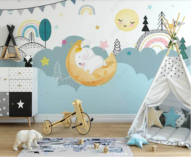 3D Cartoon Cloud Rainbow Sun Animal Wall Mural Wallpaper Lqh 14