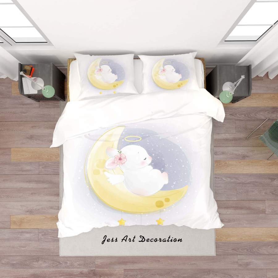 3D Cartoon Moon Rabbit Quilt Cover Set Bedding Set Duvet Cover Pillowcases SF142