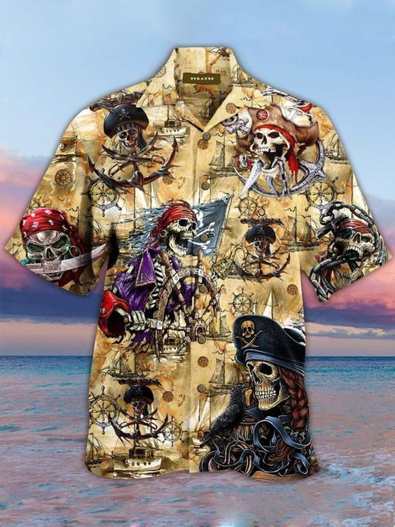 Pirates Hawaii Graphic Print Short Sleeve Hawaii Casual Shirt Ha87519