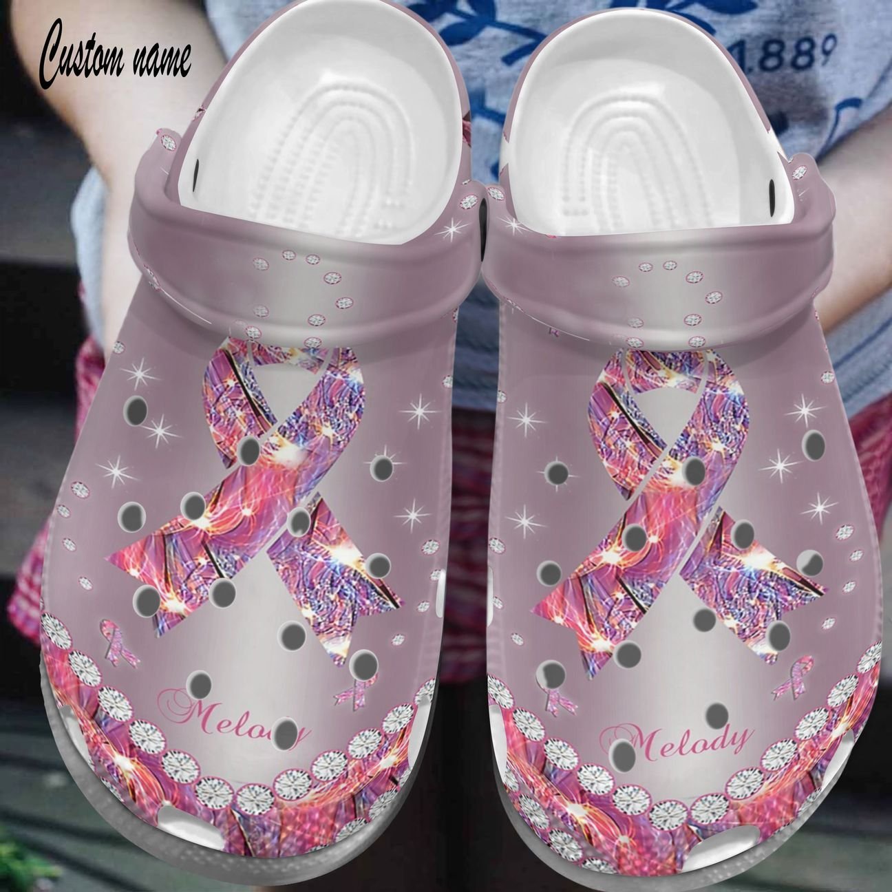 Breast Cancer Personalized Personalize Clog, Custom Name, Text, Fashion Style For Women, Men, Kid, Print 3D Pink