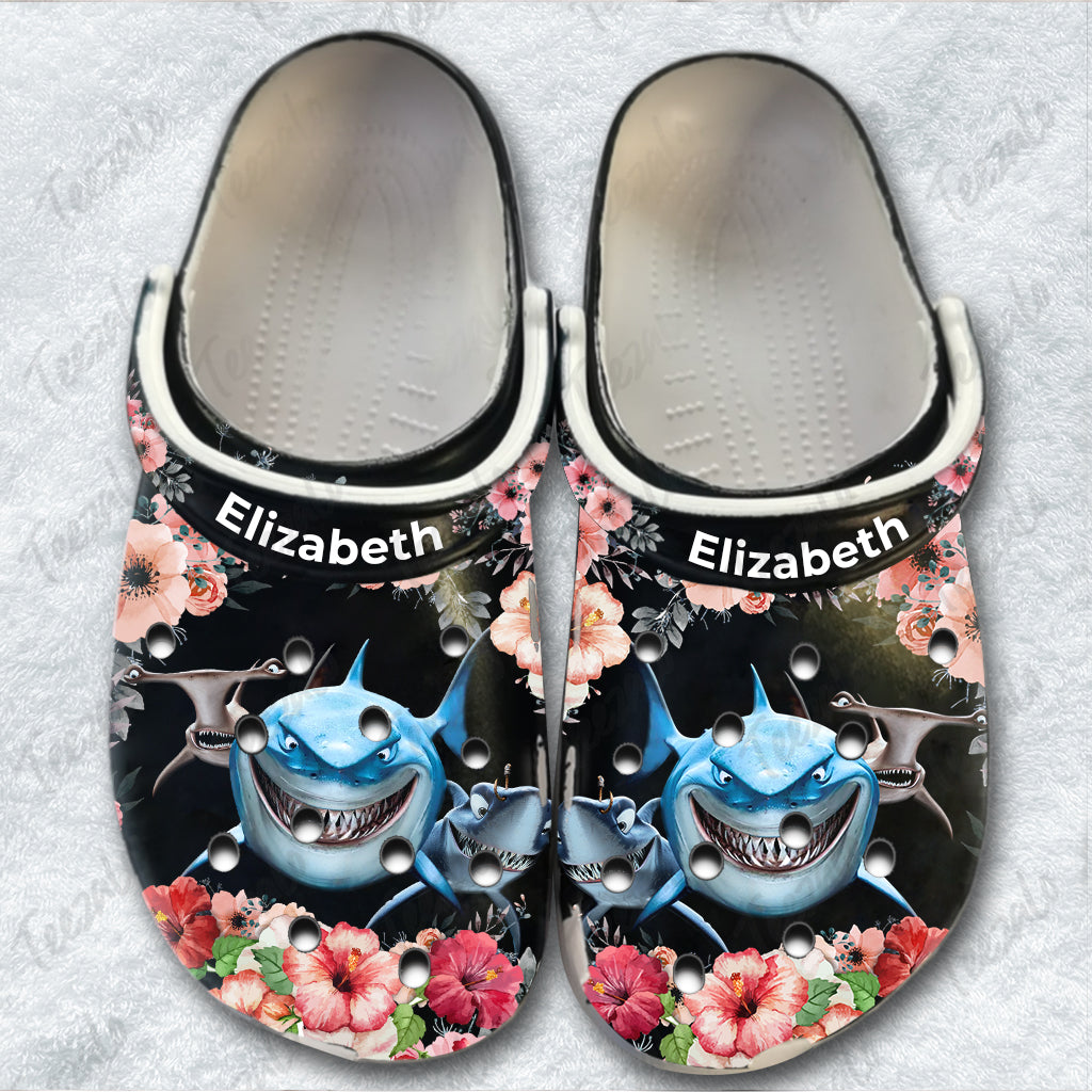 Shark Floral Print Personalized Clogs Shoes For Shark Lovers