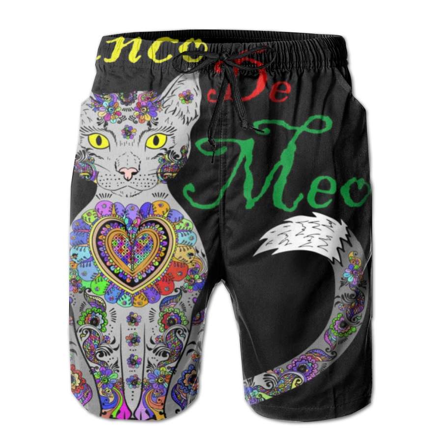 2 Pack Cinco De Meow Funny Mexican Cat Poster Men Swim Trunks Drawstring Elastic Waist Quick Dry Beach Shorts with Mesh Lining Swimwear Bathing Suits