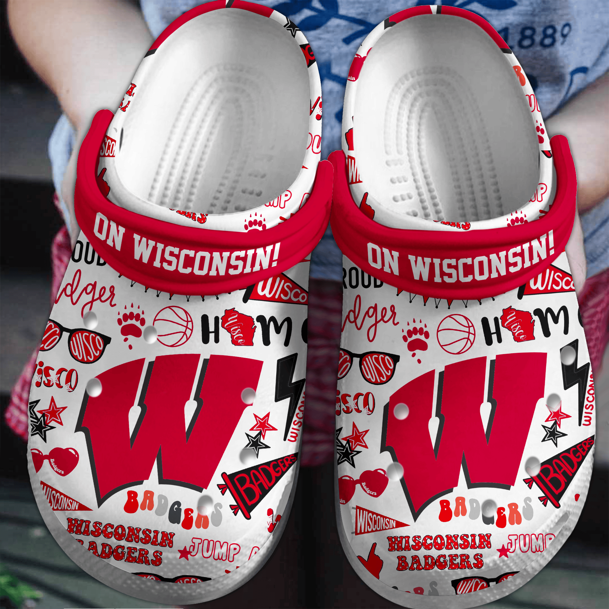 Wisconsin Badgers NCAA Sport Crocss Crocband Clogs Shoes Comfortable For Men Women and Kids