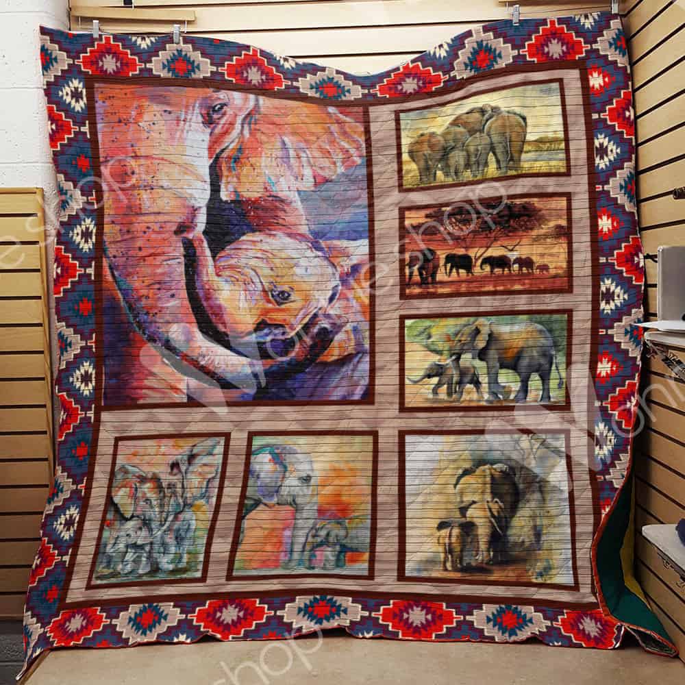 Elephant With Family  Elephant  Water Color  Quilt Blanket