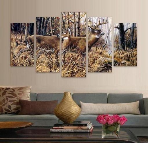 White-Tailed Deer Animal 5 Panel Canvas Art Wall Decor