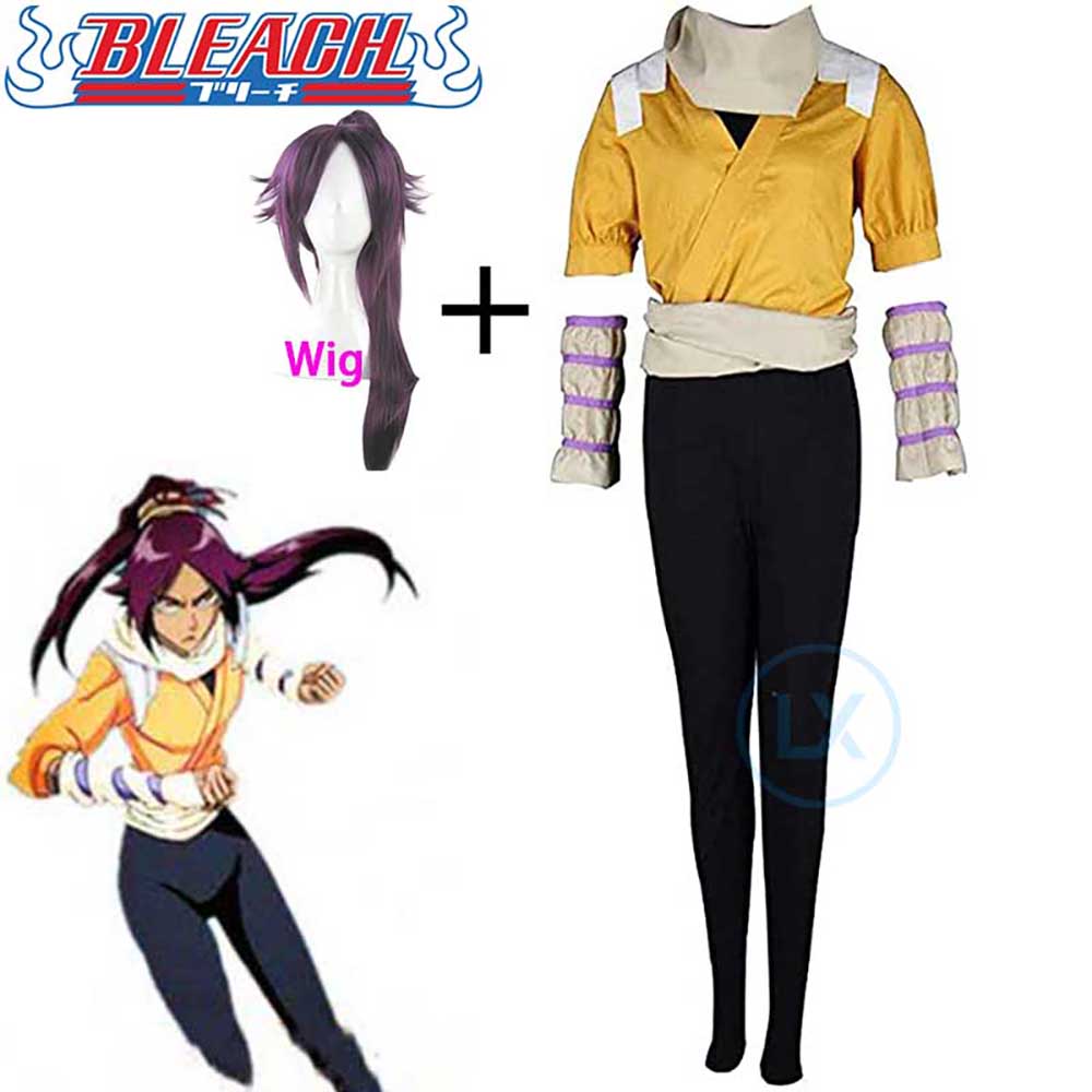 Anime Bleach Shihouin Yoruichi Cosplay Costumes Yellow Suit Cosplay Halloween Costumes For Women Men Anime Clothes alx