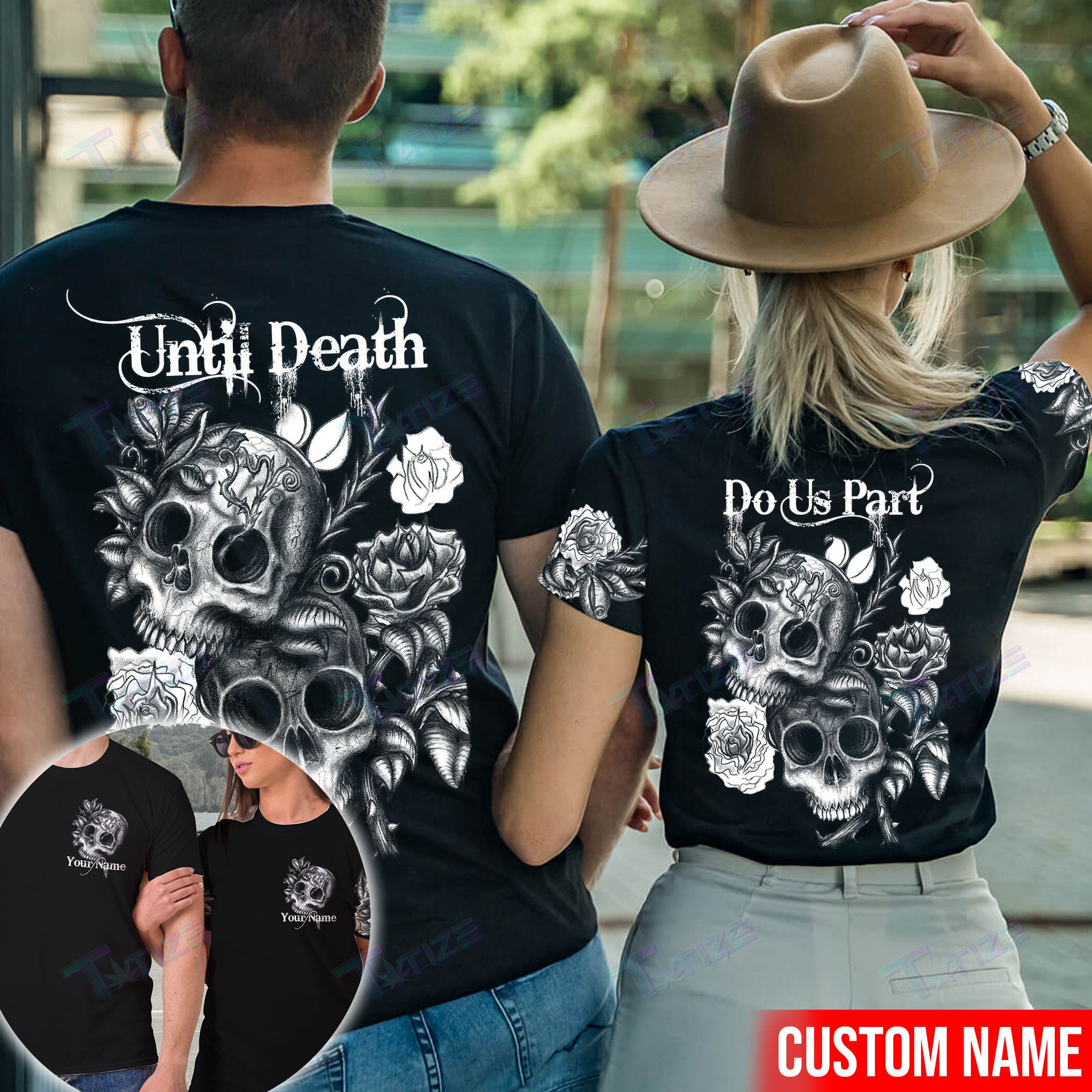 Matching Couple Shirt Personalized Skull Couple Do Us Part 3D All Over Printed Shirt, Sweatshirt, Hoodie, Bomber Jacket Size S – 5Xl