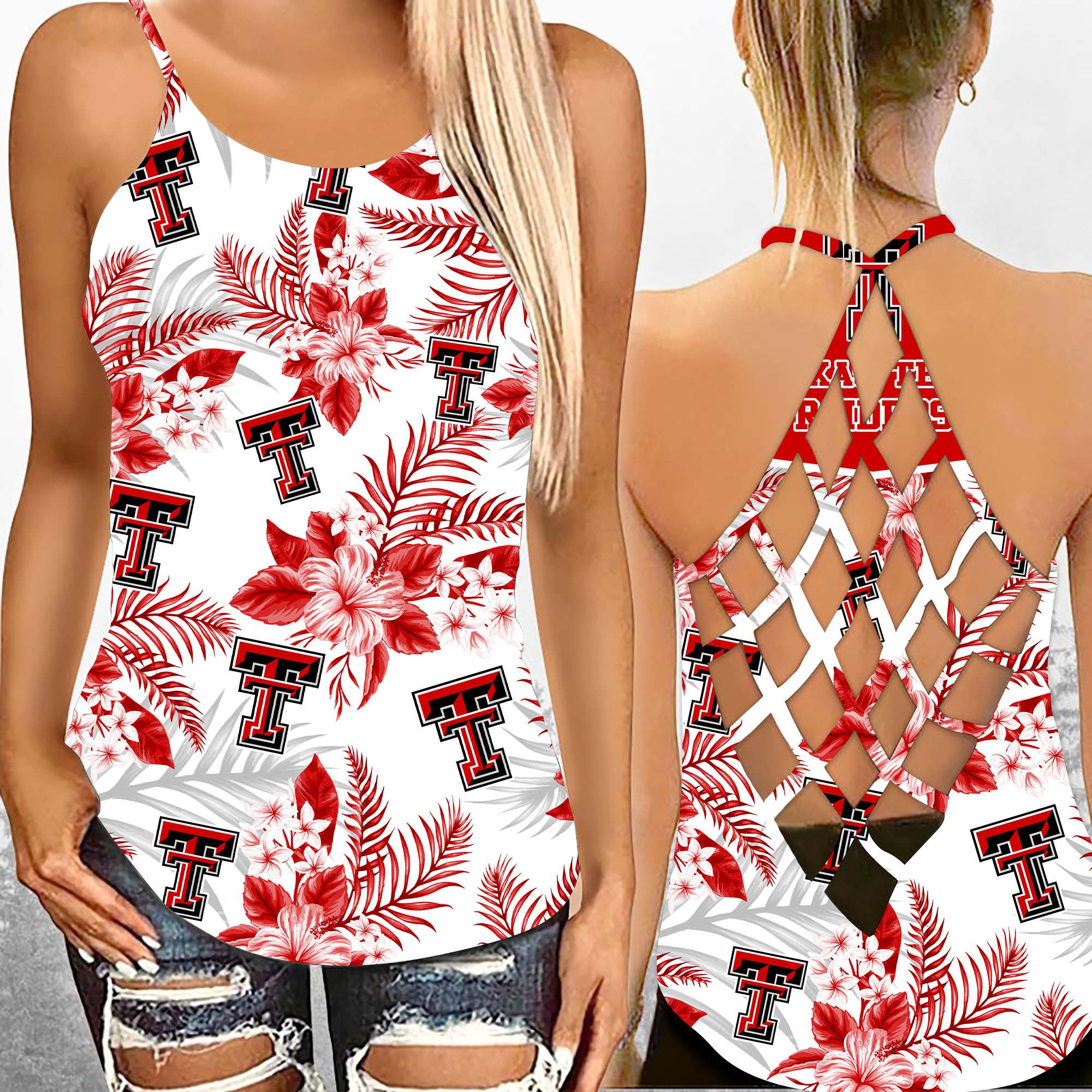 Texas Tech Red Raiders NCAA3-Criss Cross Tanktop Hawaii Style Ds1