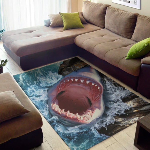 Angry Shark Print Area Rug