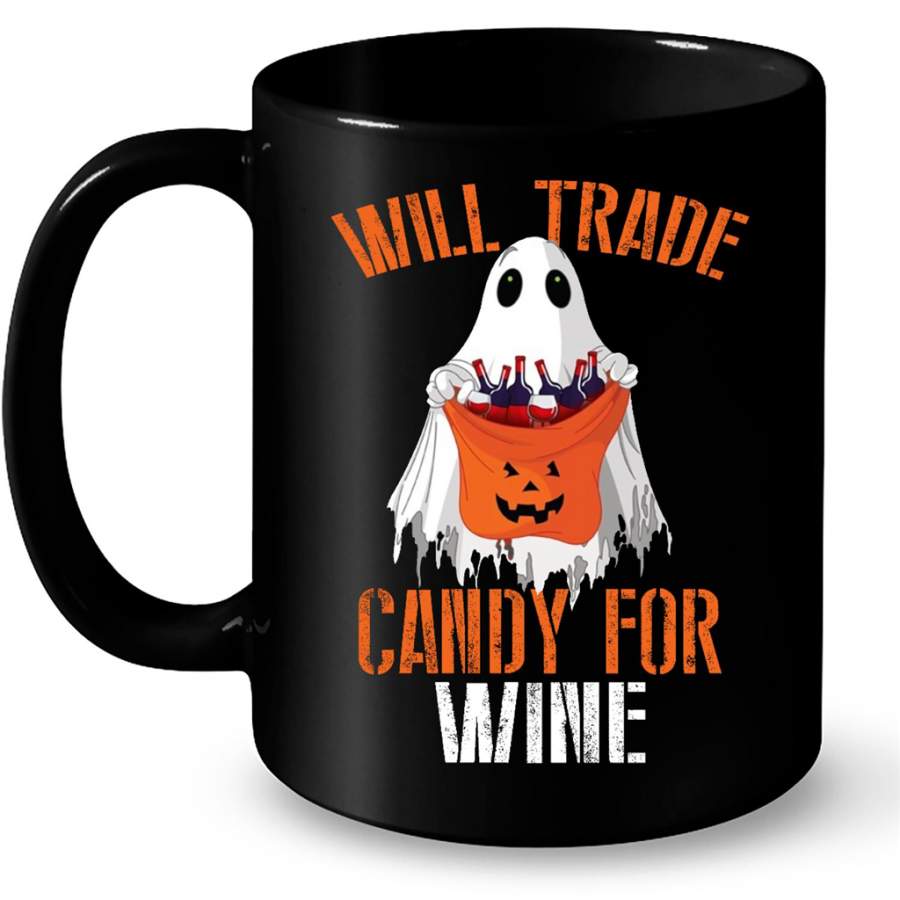 Will Trade Candy For Wine Boo Halloween Funny – Full-Wrap Coffee Black Mug