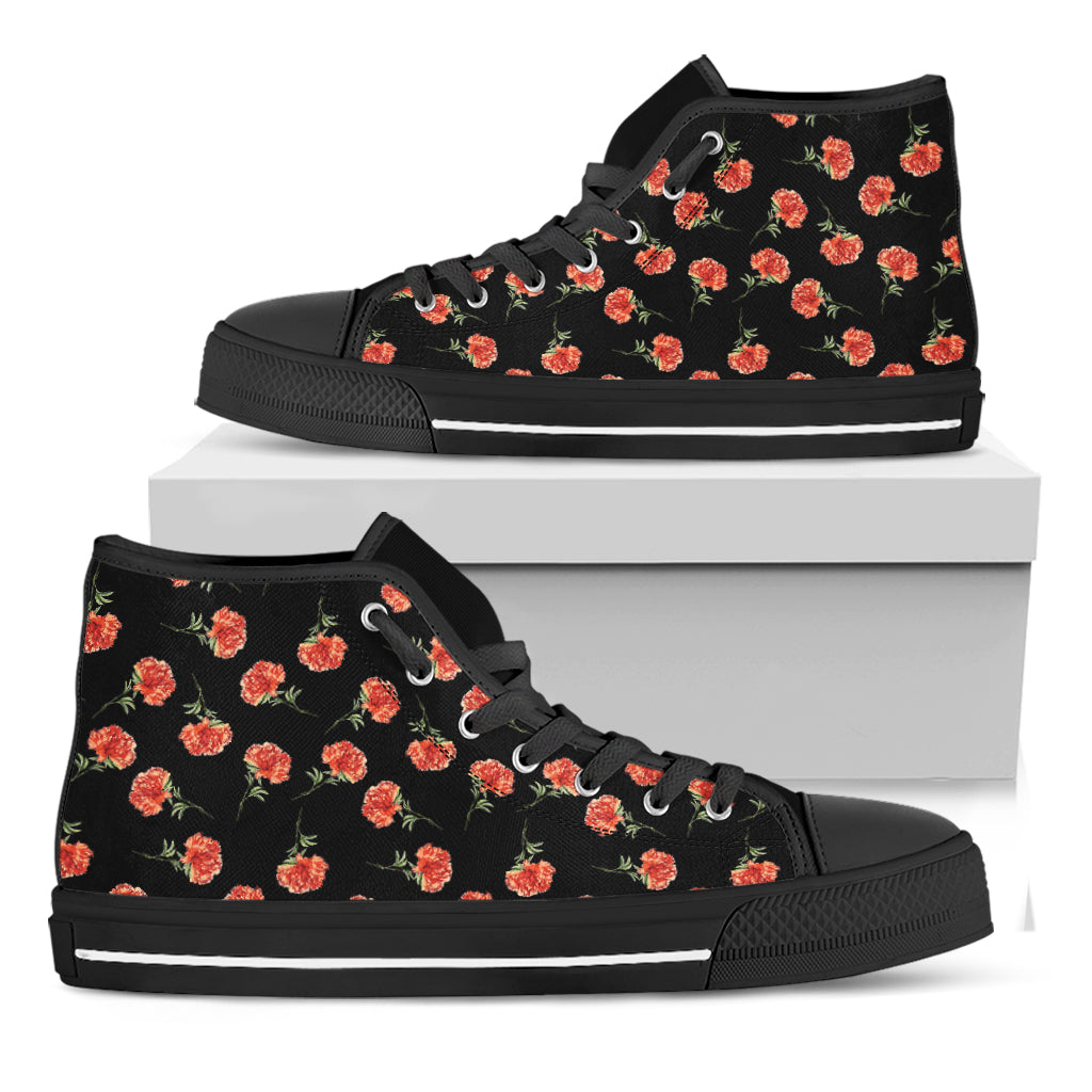 Watercolor Carnation Pattern Print Black High Top Shoes