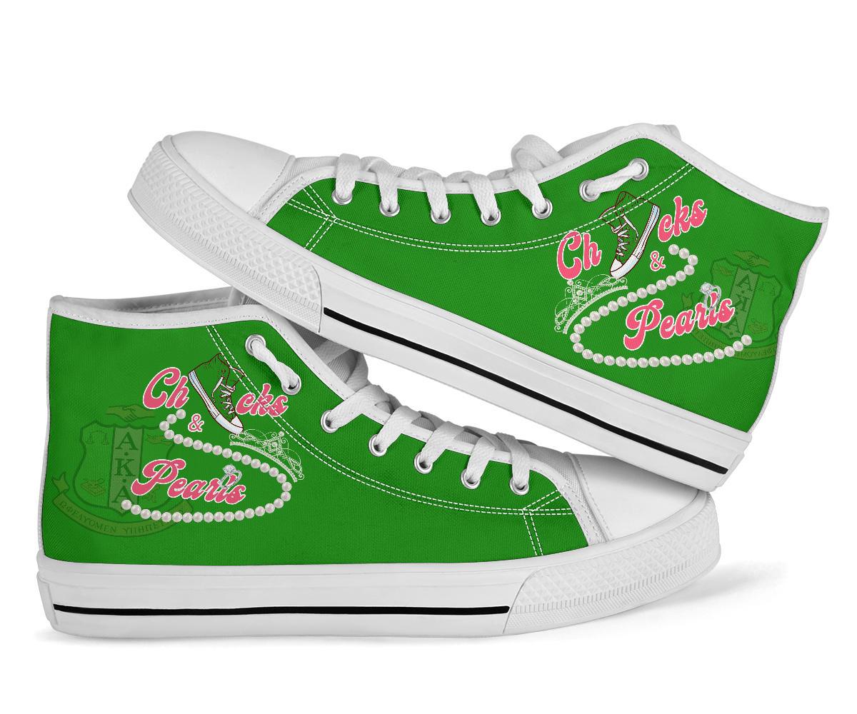 Wonder Print Footwear – Alpha Kappa Alpha Chucks And Pearls High Top Shoes K.H Pearls Lt10