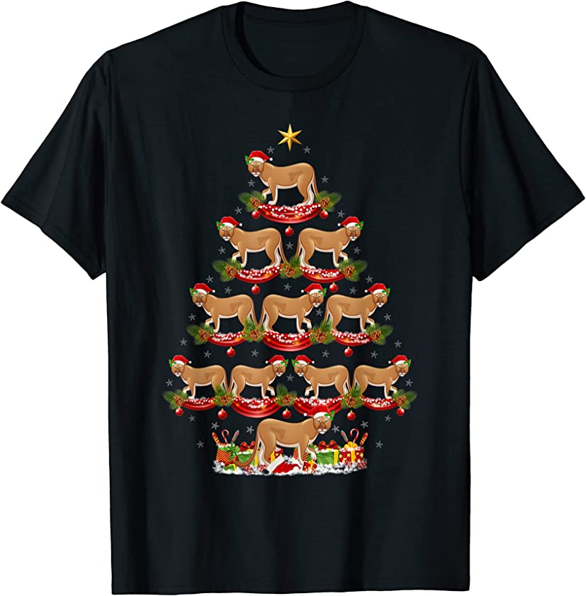 Xmas Holiday Santa Mountain Lion Christmas Tree T-Shirt