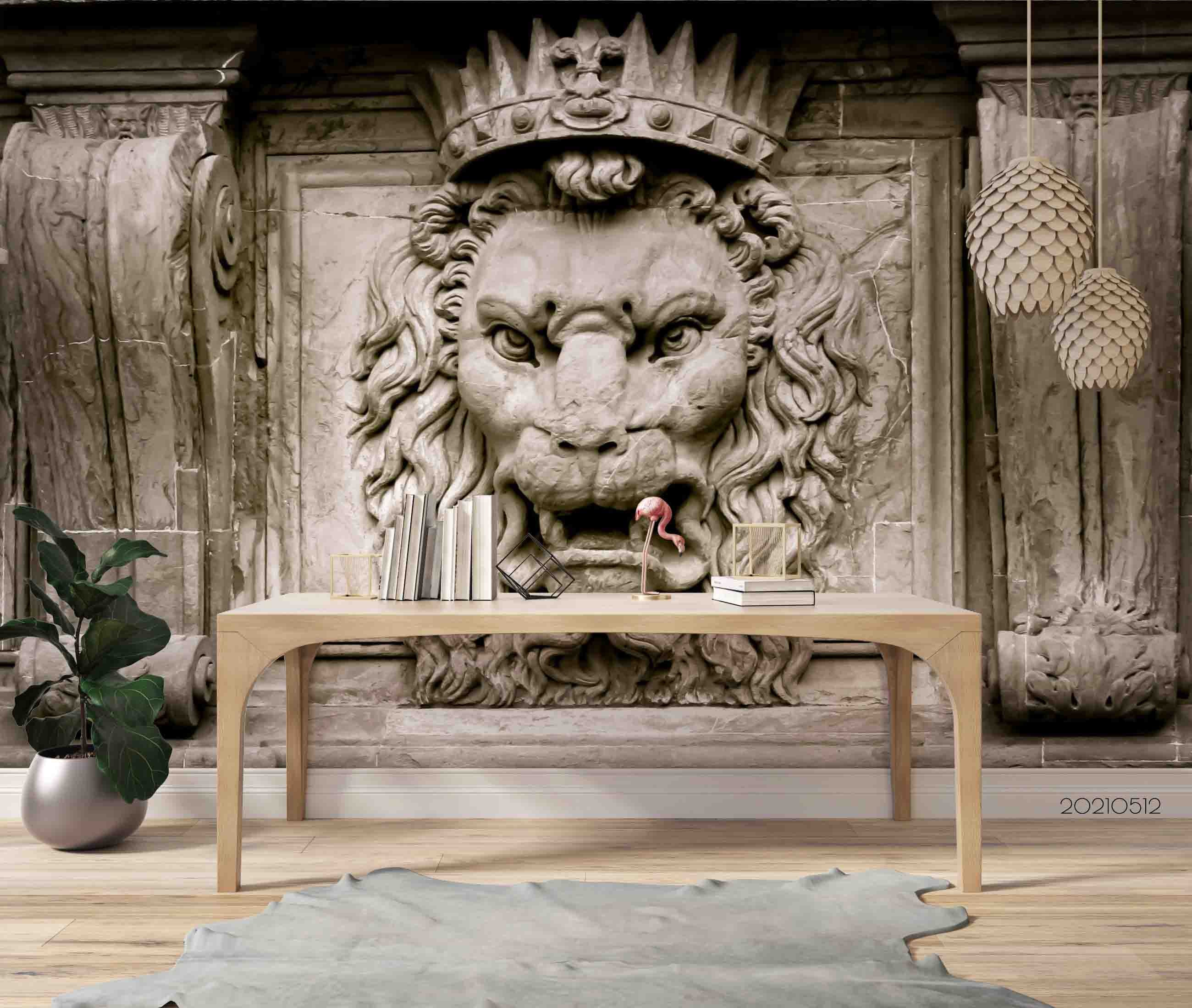 3D Lion Sculpture Wall Mural Wallpaper Lqh 195