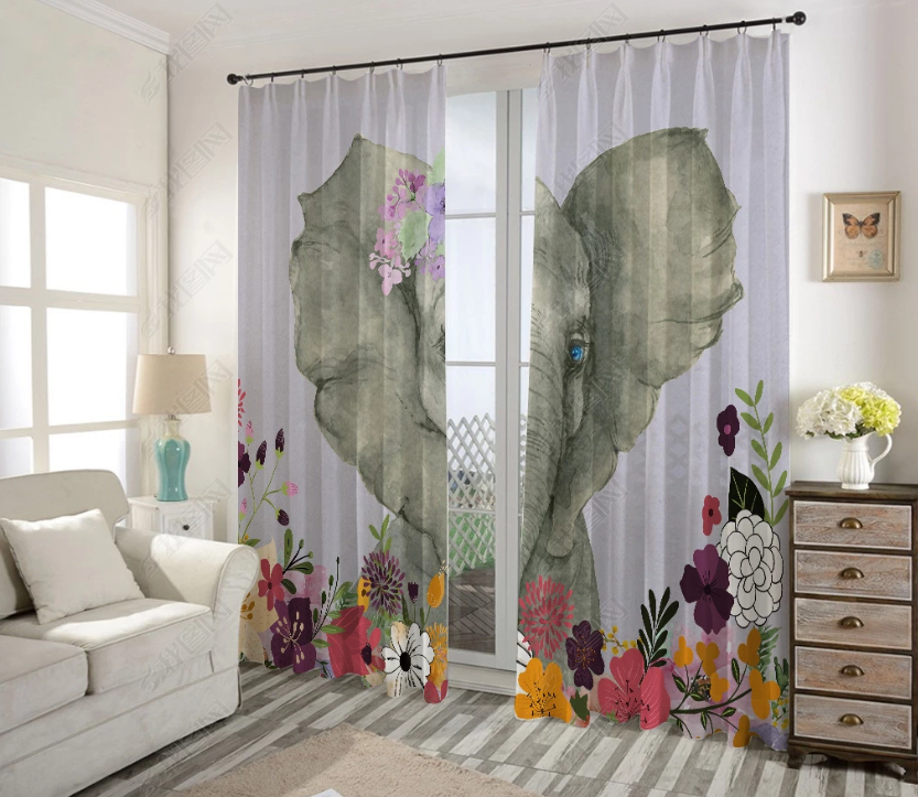 3D Hand Drawn Animal Elephant Curtains And Drapes Lqh 434