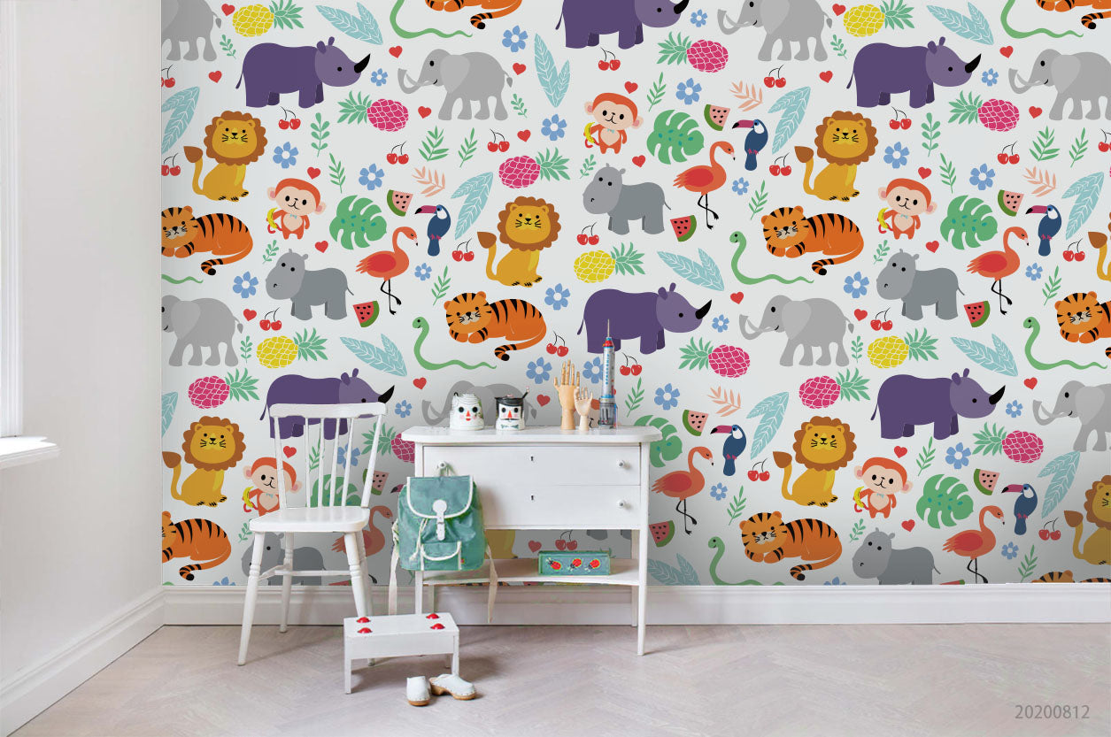 3D Cartoon Colorful Floral Animal Wall Mural Wallpaper Lxl 1124