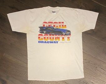 Cecil County Dragway Graphic Tee |   | Vintage Late 1990s Racing Shirt | Rising Sun, Maryland | Jerzees Tag | Free Shipping To Usa| 7110