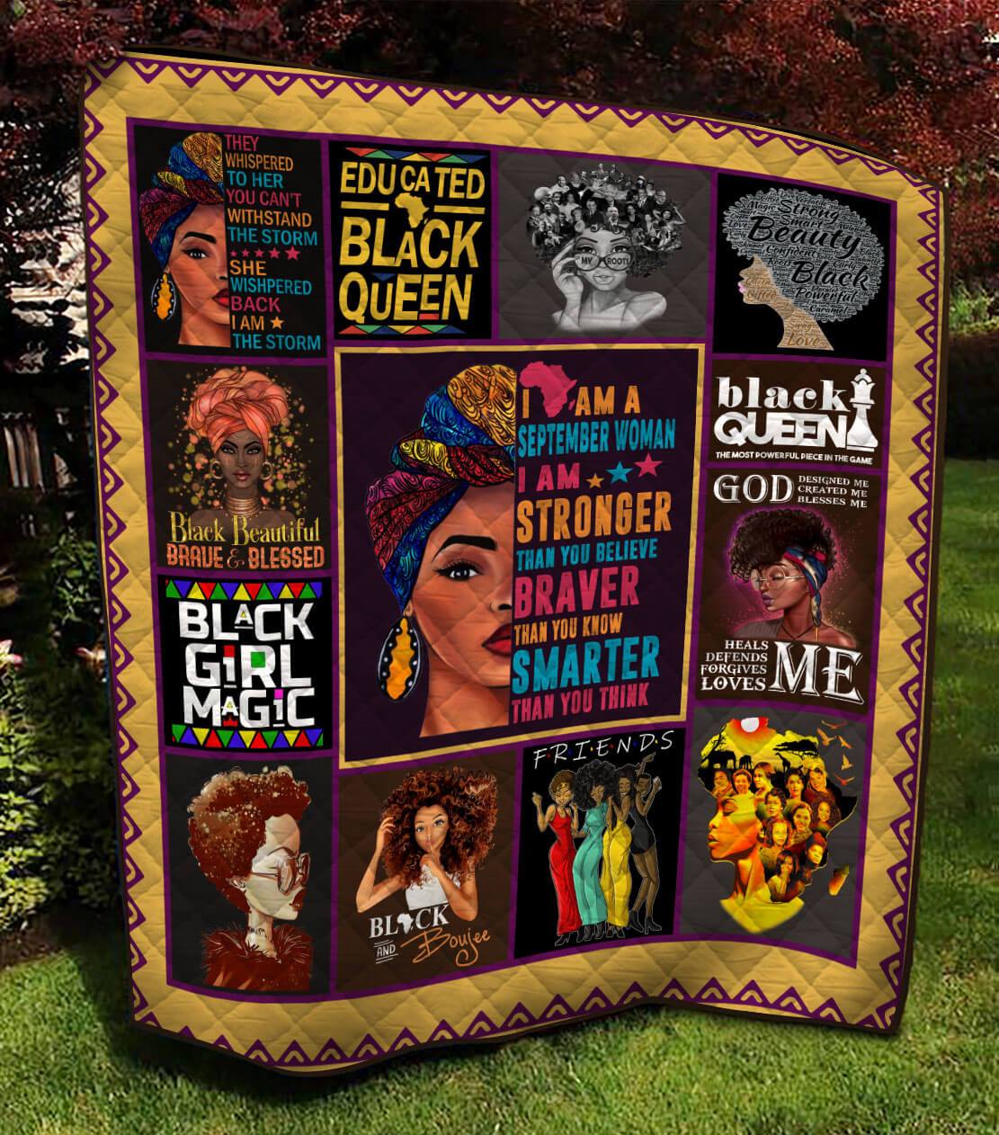 I’m A September Woman Stronger Braver Smarter Black Queen Quilt Blanket