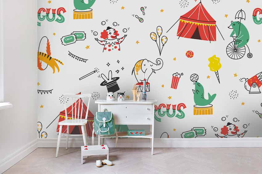 3D Cartoon Animal Circus Wall Mural Wallpaper A196 Lqh