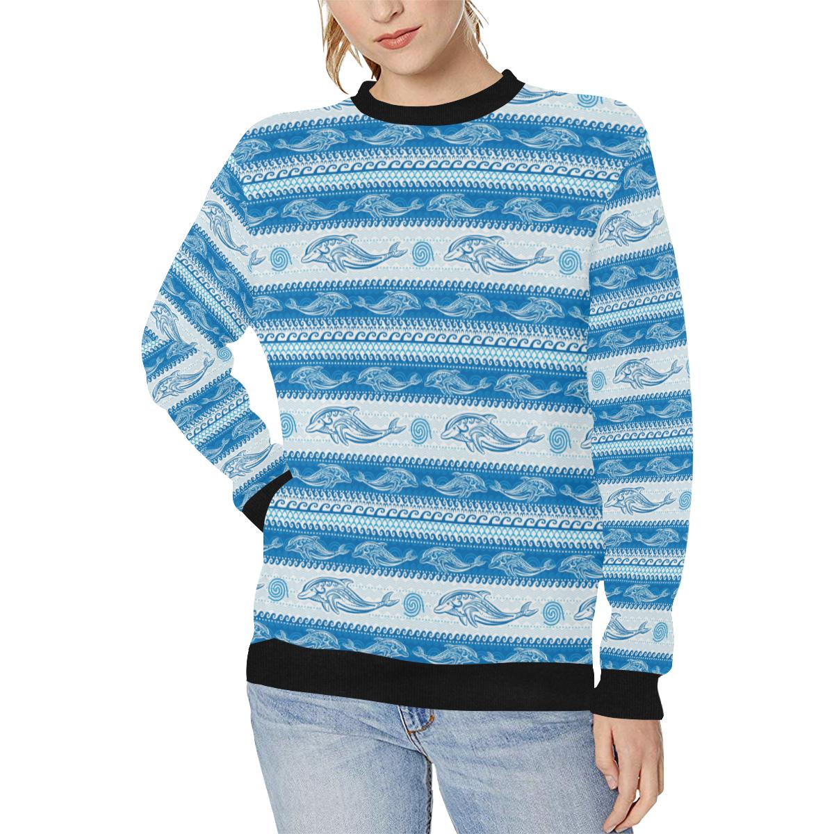 Dolphin Tribal Pattern background Women’s Crew Neck Sweatshirt