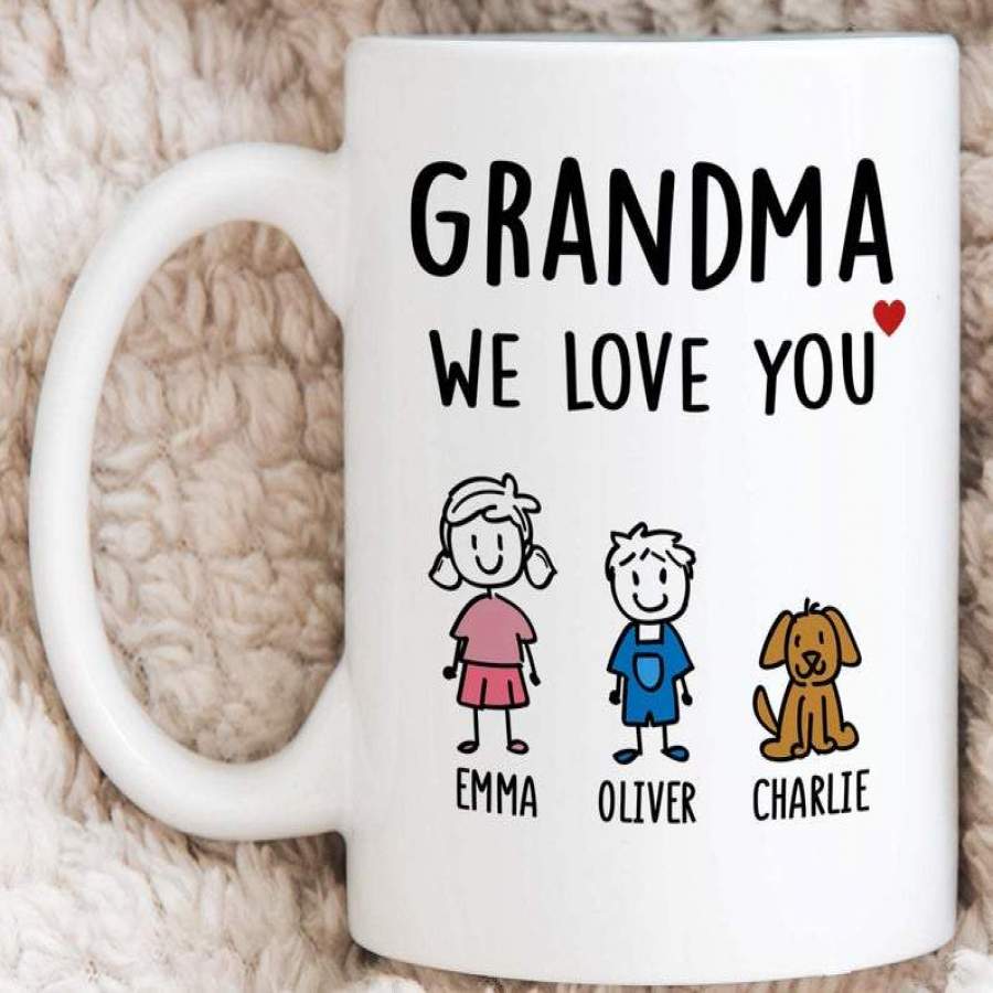 Shopcoolpod Personalized Grandma Mug Funny Mothers Day Gift From Granddaughter Grandson Best Grandma Coffee Mug Grandmother Love You Stick Figure Family