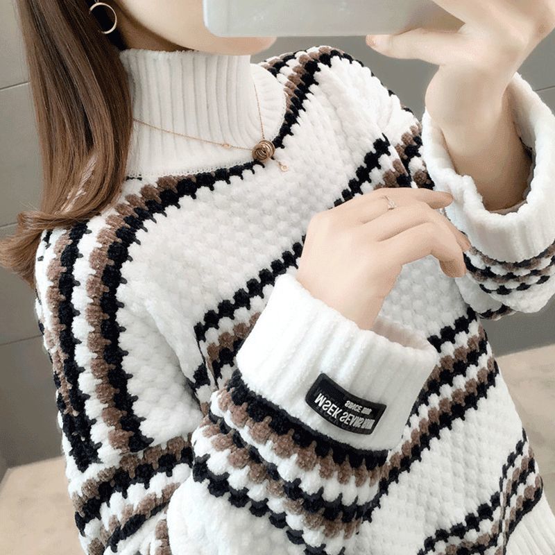 Woman Sweaters Chandails Autumn Winter Sweater Women’s High Collar Loose Fashion Knitwear Women’s Outer Wear alx