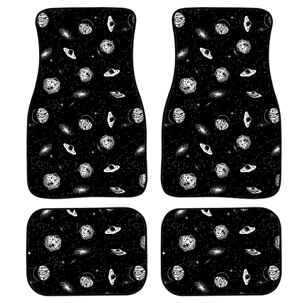 Black And White Ufo Pattern Print Front And Back Car Floor Mats, Front Car Mat