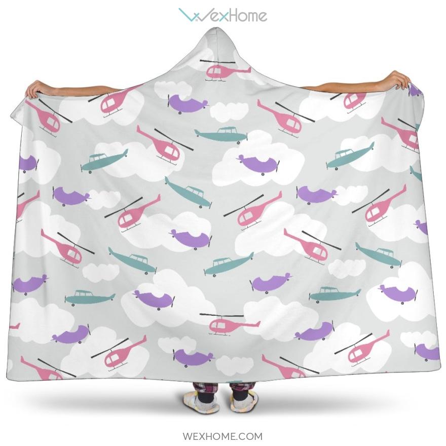 Helicopter Plane Pattern Hooded Blanket