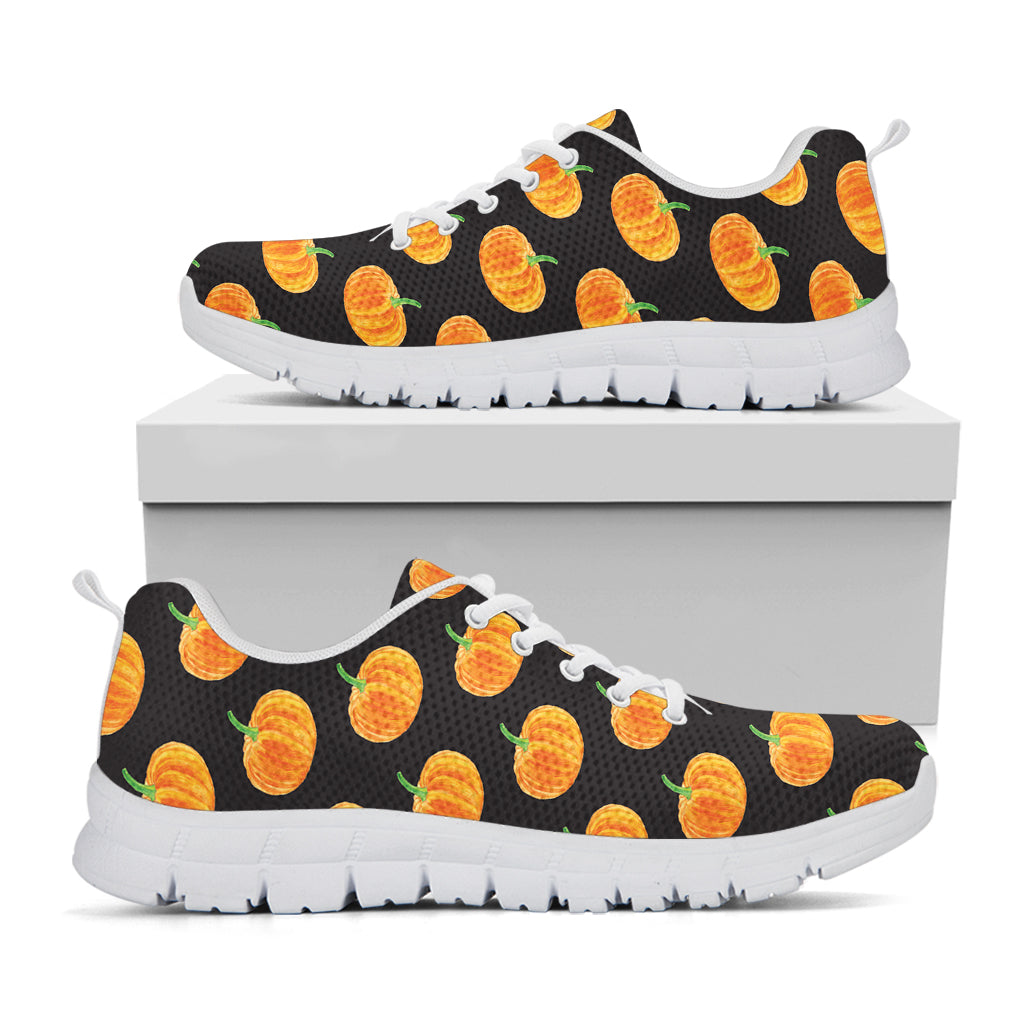 Watercolor Pumpkin Pattern Print White Sneakers