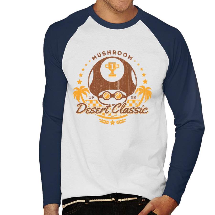 Mushroom Desert Classic Mario Kart Men’s Baseball Long Sleeved T-Shirt