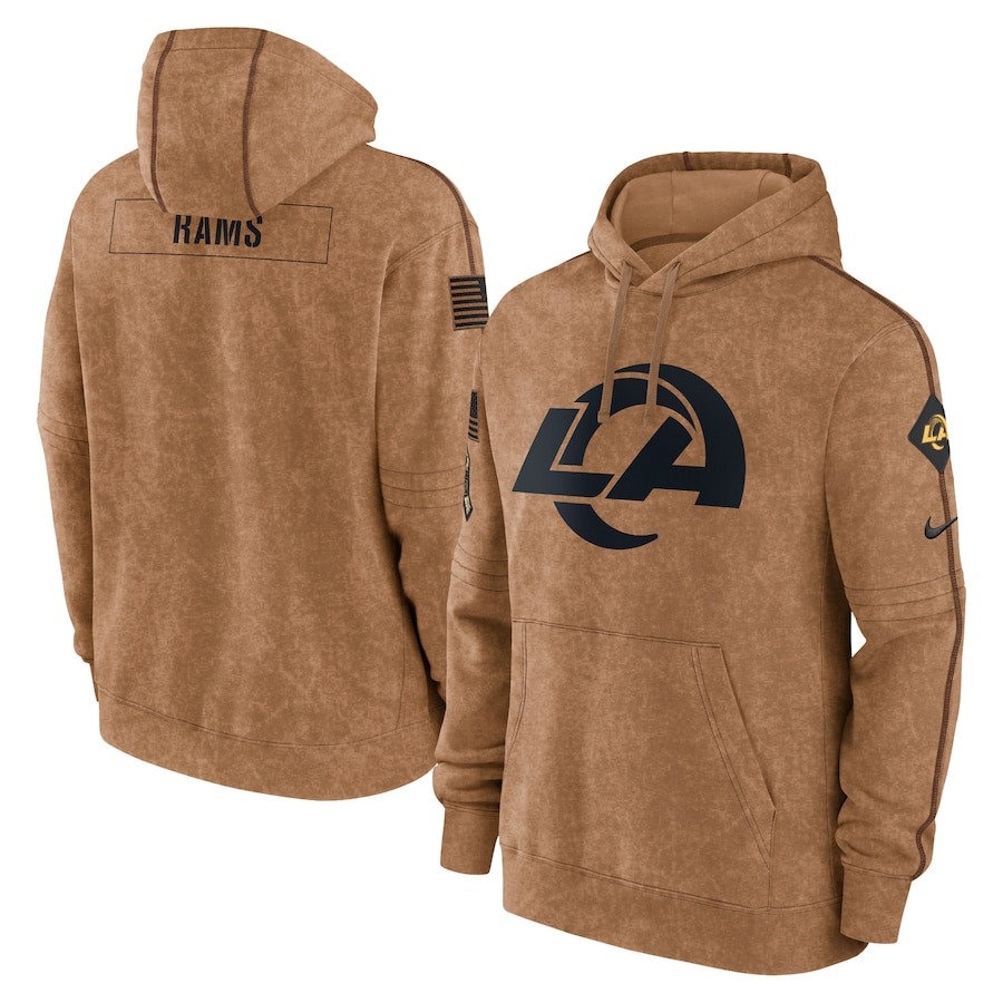 Los Angeles Rams Football Stitched Brown 2023 Hoodie, Salute To Service Club Pullover Hoodie, Rams Hoodie, American Football Shirt