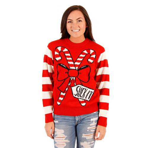 Suck It Candy Cane Funny Ugly Christmas Sweater 2021 For Women Men Couple Family Funny Cute Plus Size