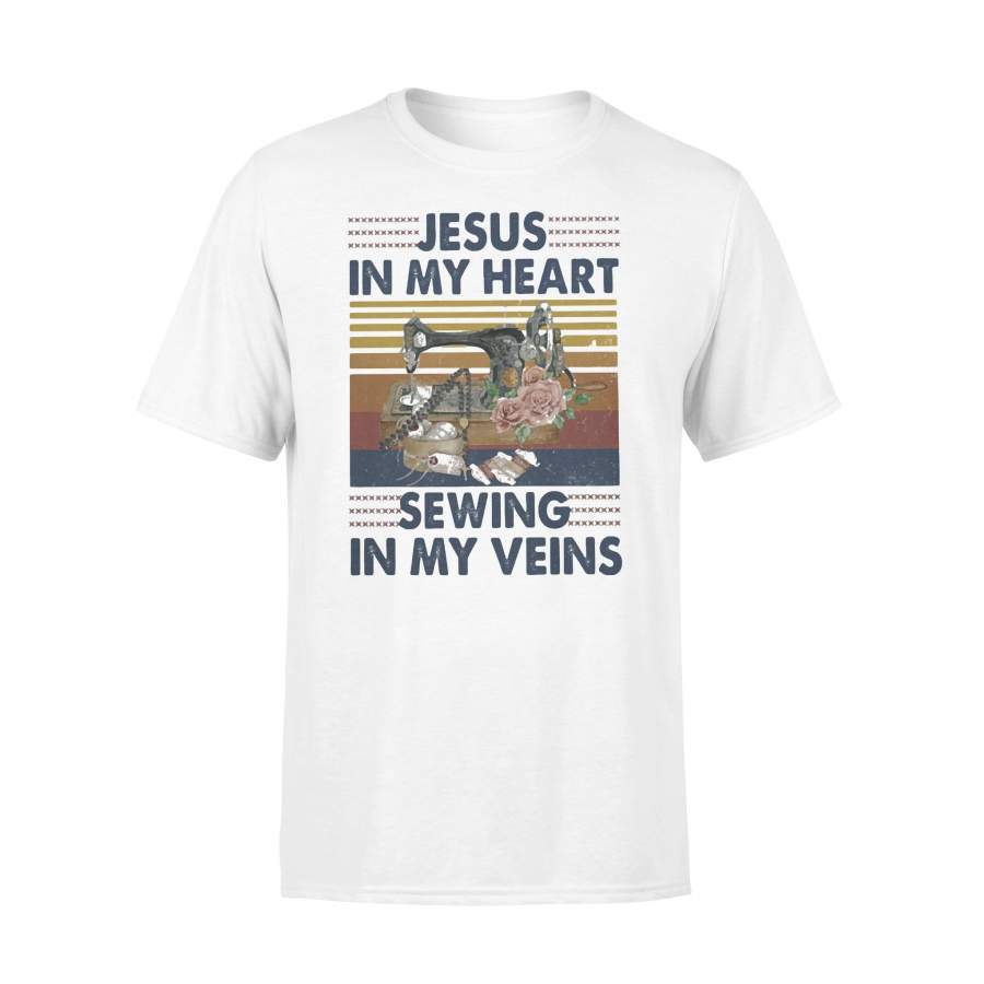 Jesus In My Heart Sewing In My Veins Vintage Retro T-shirt